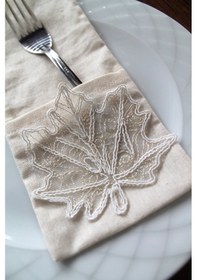 Resim 6 Adet Dekoratif Yaprak Dantelli Kaşıklık Servis Sunum Krem 