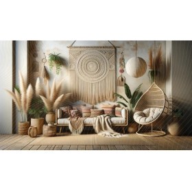 Resim Venspor Bohem Tarzı Makrome Dekoratif Salon Arkaplan 200 x 150 cm Fon Duvar Örtüsü 