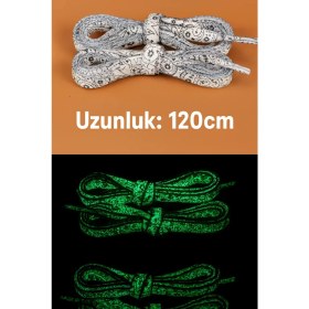 Resim LookBuyTake Gece Parlayan Siyah Beyaz Desenli Fosforlu Ayakkabı Bağcığı - 120 cm 