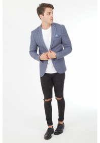 Resim Sposo 5126 Dar Kalıp Yarım Astarlı Mavi Erkek Blazer Ceket Mavi 