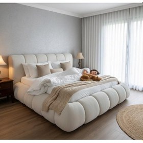 Resim Most Piatto Premium Bazalı Karyola Ekru Bukle Kumaş 180x200 Cm. Yatak İçindir Evinize Teslim 180 x 200 