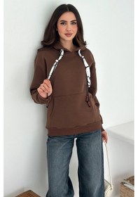 Resim Noa & Noa Kadın Fular Detaylı Kapüşonlu Sweatshirt Casual Charm Kahverengi 