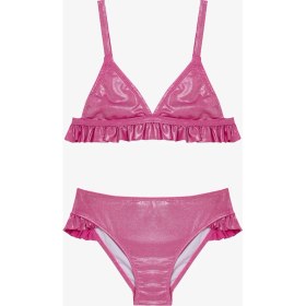Resim Pembe Kız Çocuk Shiny Üçgen Bikini Takımı 