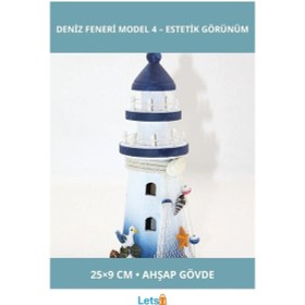 Resim Ahşap Marin Deniz Feneri 25x9 Cm El İşçiliği Mavi Beyaz Dekoratif Ürün 1 Adet 