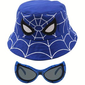Resim Marvel, 2 Parça Şapka + Gözlük Seti, Spider-Man Kova Şapkası ve Gözlük Seti, Genç Erkekler İçin Çok Yönlü Kova Şapka, Moda Güneş Şapkası, İlkbahar ve Yaz Günlerinde Günlük Kullanıma Uygun, Doğum Günü Hediyesi Olarak İdeal 
