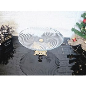 Resim Büyük Boy 31 Cm Yuvarlak Sunumluk & Servis Tabağı Döküm Kare Gold Ayak Beyaz 