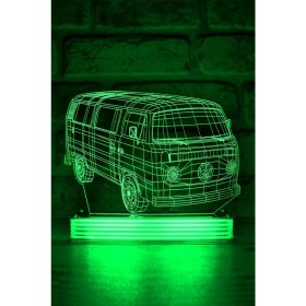 Resim Feyza Design Mini Vw Klasik Minibüs 3D Dekoratif Lamba, Şık ve Renkli Tasarım 