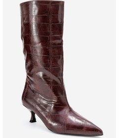 Resim Luvishoes Luvi Shoes Crow Bordo Baskı Sivri Burunlu Kadın Topuklu Kısa Çizme Bordo 