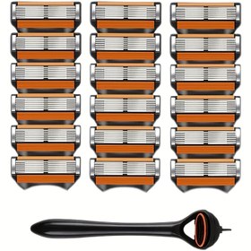 Resim 1 Saplı + 18 Bıçaklı Erkekler İçin Ağır Hizmet Tıraş Makinesi - 6 Katmanlı Bıçak Tasarımı, Yakın Tıraş için Keskin Bıçaklar, Ergonomik Tutma Kolu - Dayanıklı Plastik Yapı, Kolay Temizlenebilir & Yeniden Kullanılabilir - Sakal, Bıyık ve Yanak Tüyü Düzeltme için Profesyonel Berber ve Kişisel Bakım Aracı - Uzun Ömürlü Jilet Yedek Sistemi, Şık Jilet Tasarımı, Kolay Temizlenen Malzeme 