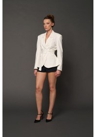 Resim Thalure Kadın Beyaz Beli Kemer Detaylı Blazer 