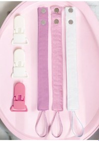 Resim Joyous Mom Kids 3'lü Pamuk Müslin Bebek Emzik Askısı Plastik Klips Tutacaklı Açık Pembe - Gülkurusu 
