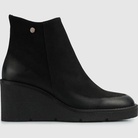 Resim Siyah Deri Kadın Bootie 