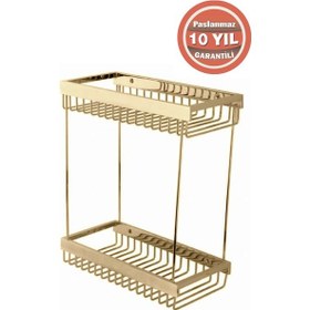 Resim Çelik Banyo Paslanmaz Pirinç Kumru Şampuanlık 15x25 Şampuanlık Köşeliği Süngerlik Banyo Rafı Altın Gold Gold 
