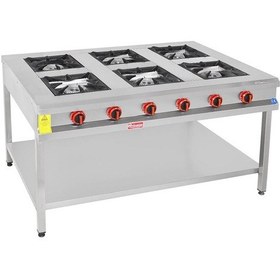 Resim Himaksan Endüstriyel 150 X 100 Cm Lpg Tüplü Taban Raflı 6 Gözlü Ocak 