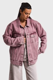 Resim Kadın Lila 3s6-98 Oversize Özel Yıkamalı Bol Kesim Denim Ceket - Lila / S 
