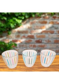 Resim Rakle 3'lü Su Bardağı Seti Renkli Çizgi Desenli 280 Cc 