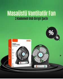 Resim Vemora Mini USB Fan – Şarj Edilebilir, Işıklı, 3 Kademe, Taşınabilir Masaüstü Vantilatör 