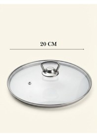 Resim Isıya Dayanıklı Cam Tencere Tava Kapağı - Metal Kulplu Buhar Delikli Yedek Kapak 20 Cm Şeffaf 