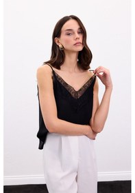 Resim Sateen Dantel Detaylı Askılı Bluz - Siyah-136873 Siyah 
