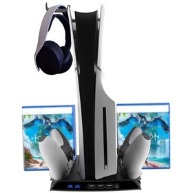 Resim P5d-002 Ps5 Slim Disk/ps5 Slim Dijital Uyumlu Stand Şarj Cihazı Soğutucu Fan 
