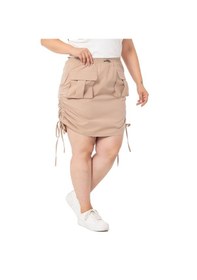 Resim Disentis Büyük Beden Büzgü Detaylı Paraşüt Mini Vizon Etek-vizon Vizon 