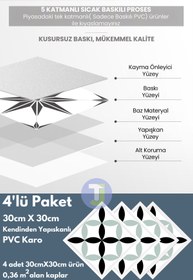 Resim Technojet Kendinden Yapışkanlı Karo PVC Mutfak Banyo Tezgah Kaplama Sticker 4Adet 30cm×30cm 