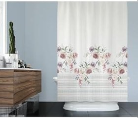 Resim Tropik Home Banyo Perdesi Gül Desen Yerli Üretim Duş Perdesi Plastik C-Halka Hediye 180x200cm Banyo Perdeleri 