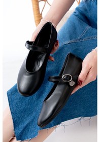 Resim Aska Shoes İnf-324 Baretli Tokalı Günlük Kadın Babet Siyah 