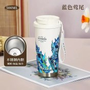 Resim Oein Yeni Su Şişesi Van Go-Gh Thermos Kahve Kupası 2025 Valley ÇiçekSu Kupası'nın Yeni Yüksek Görünümlü Çift Içme Kupası Lily Kapasite500MLMavi (Yurt Dışından) 