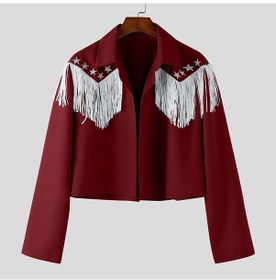 Resim Incerun Erkek Püskül Yıldız Desenli Uzun Kollu Gömlek S-5xlkırmızı Kırmızı 