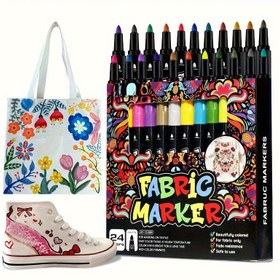 Resim 12/24 adet Kumaş Kalemi Yıkanabilir Renkli El Çizimi DIY Kalemi Graffiti Su Geçirmez Solmayan Kumaş Kalemi 