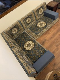 Resim Sultan Sedir 150x190cm - Hanzade Tam Turkuaz Yer Minderi Şark Köşesi (2KOLÇAK) 