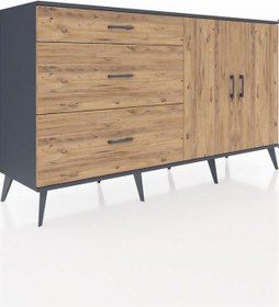 Resim Hyperion Konsol 2 Raflı 3 Çekmeceli 2 Kapaklı 176x44x99 Antrasit-çam Antrasıt/atlas Çam - Antrasıt 