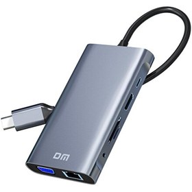 Resim DM CHB055 Type-C to HDMI VGA RJ45 Ethernet 3xUSB 3.0 AUX PD TF SD Kart Okuyucu Dönüştürücü DM