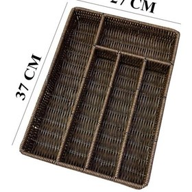 Resim Rattan Örme Çekmece İçi Kaşıklık Organizer 5 Bölmeli Kahve 