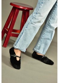Resim Fox Shoes V820105504 Siyah Peluş Günlük Düz Kadın Babet Siyah 
