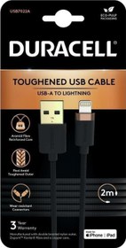 Resim 2m Lightning to USB-A Örgülü Şarj Kablosu - Siyah Duracell