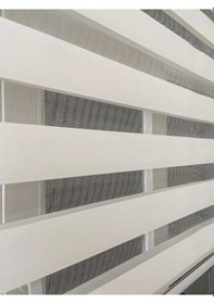 Resim Ithal Bambu Beyaz Zebra Stor Güneşlik Perde Eteği Dilimli Alüminmyumkasa Metalayak Gümüş 