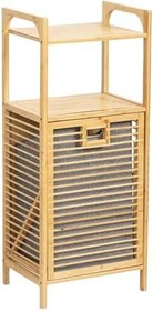 Resim Bambu Banyo Dolabı, 2 Raflı Çamaşır Sepeti Organizatör, Ahşap, 75 L Çıkarılabilir Kumaş Kirli Çamaşır Haznesi Kirli Sepetli 