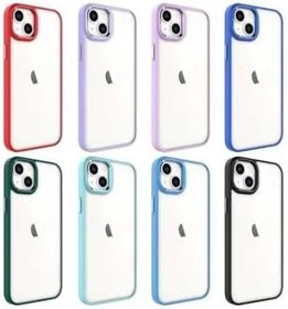 Resim Apple İphone 13 Pro Kılıf Renkli Yüksek Çerçeveli Şeffaf Tasarımlı Kenarları Renkli Kapak Lila 