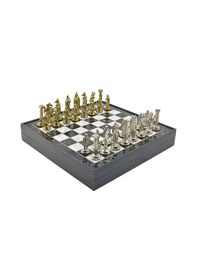 Resim Gifthome Büyük Boy Metal İngiliz Satranç Takımı Parlak Ve Mermer Desenli Sandıklı Mdf Tahtası 36x36x6 Cm. 