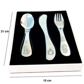 Resim Emze Çocuk Paslanmaz Çelik Kutulu Çatal Kaşık Bıçak Seti İtfaiye Desenli GÜmüş 