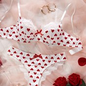 Resim Kadınlar İçin Kalp Baskılı ve Dantel Detaylı, Rahat ve Sıkı Günlük İç Çamaşırı, Sevgililer Günü Özel Koleksiyon, Zarif Stil, Kontrast Dantel Detaylı, Günlük İç Çamaşırı|Zarif Sütyen Seti|Rahat Uygunluk 