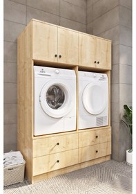 Resim Ases Mobilya Ases Elz533 Çamaşır Makinesi Ve Kurutma Makinesi Extra Boy 4 Kapak 4 Çekmece Banyo Dolabı Beyaz -safir Meşe Safir Meşe 