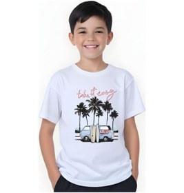Resim Panios Kids Summer Van Baskılı Erkek Çocuk Yuvarlak Yaka Kısa Kollu T-shirt Beyaz 