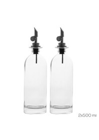 Resim Porsima 3890-1 Gümüş Sızdırmaz Kapaklı Cam 2 Li Yağlık Sirkelik Yağdanlık Seti 500+500 Ml Şeffaf- Gümüş 