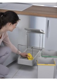 Resim Pelikan Plastik Taşıyıcılı Raylı Çöp Kovası. Gri - 14+14Lt 