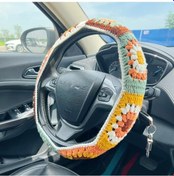 Resim Xuweiwei El Yapımı Direksiyon Kılıfı + 2 Emniyet Kemeri Kılıfı Polar Güneş Çiçeği Desenli Renkli Direksiyon 1 Adet 