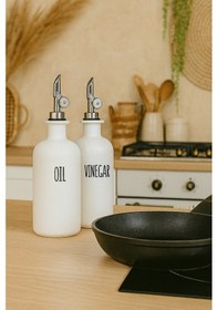 Resim 2'li Akıllı Otomatik Kapaklı Cam Yağlık Sirkelik Seti 500 Ml - Nordic Beyaz Yağdanlık Seti Beyaz 