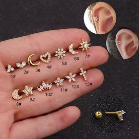 Resim 2 veya 13 Moda Çapraz Kalp Yıldız Ay Zirkonyum Kadınlar için Spiral Kulak Kıkırdağı Çivileri, Parti Takıları, Yaşlılar için Hediye, Ramazan Hediyesi 